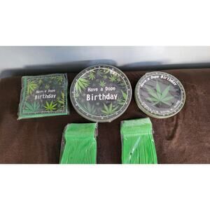96 Pc Weed Birthday Party Plates, Napkins, Forks, And Spoons